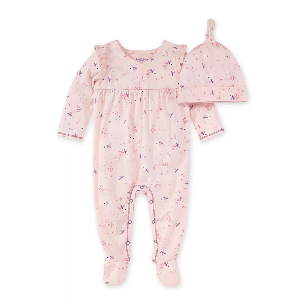 Burt's Bees Baby Newborn 2Piece Sweet Petal Footed Jumpsuit And Hat