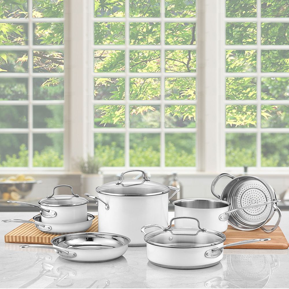 Cuisinart 11-Piece Chef's Classic Cookware Set, Stainless Steel & White ...