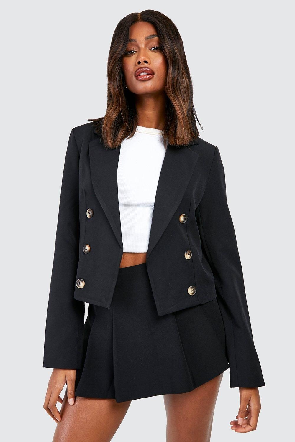 Mock Horn Double Breasted Longline Cropped Blazer Deals and Price