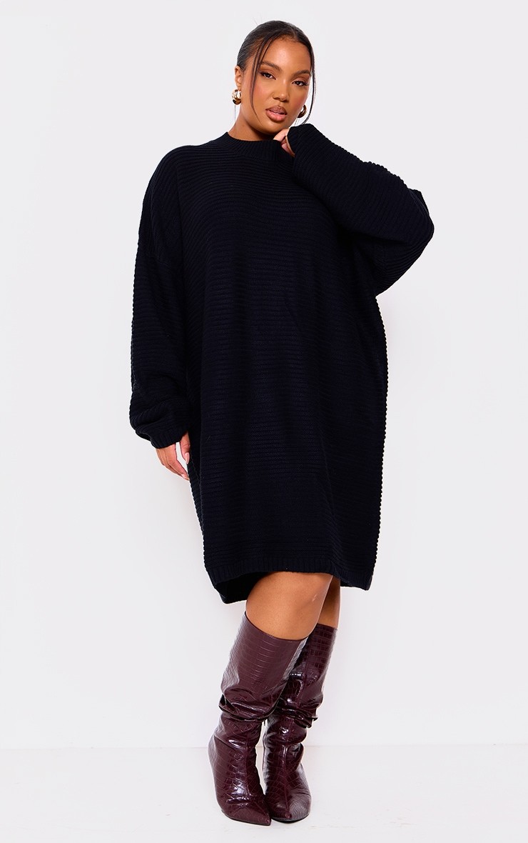 For Work alphabet Sweater high neck dress outfit plus size black Funny knit dress main image 0