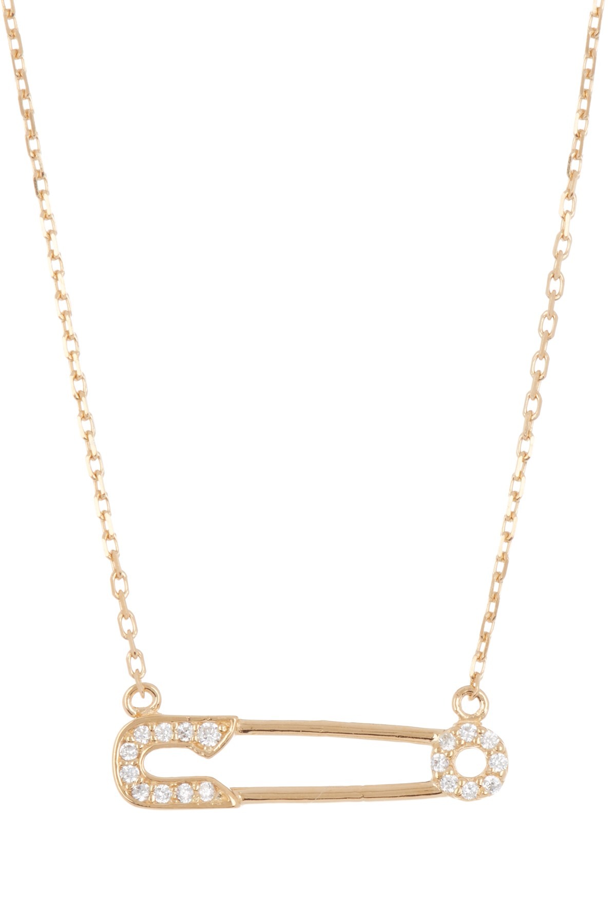 ADORNIA 14K Yellow Gold Plated Sterling Silver Pave CZ Safety Pin Pendant Necklace