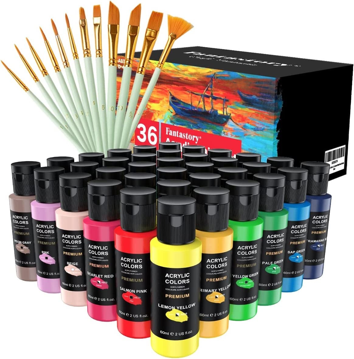 Acrylic Paint Set with 12 Brushes, 24 Colors(2Oz/60Ml) Craft Paint Supplies  for Adults Artists Kids Beginners, Painting Supplies for Ceramic, Wood,  Fabric, Model, Rock, Canvas Paint Set: le migliori offerte e lo