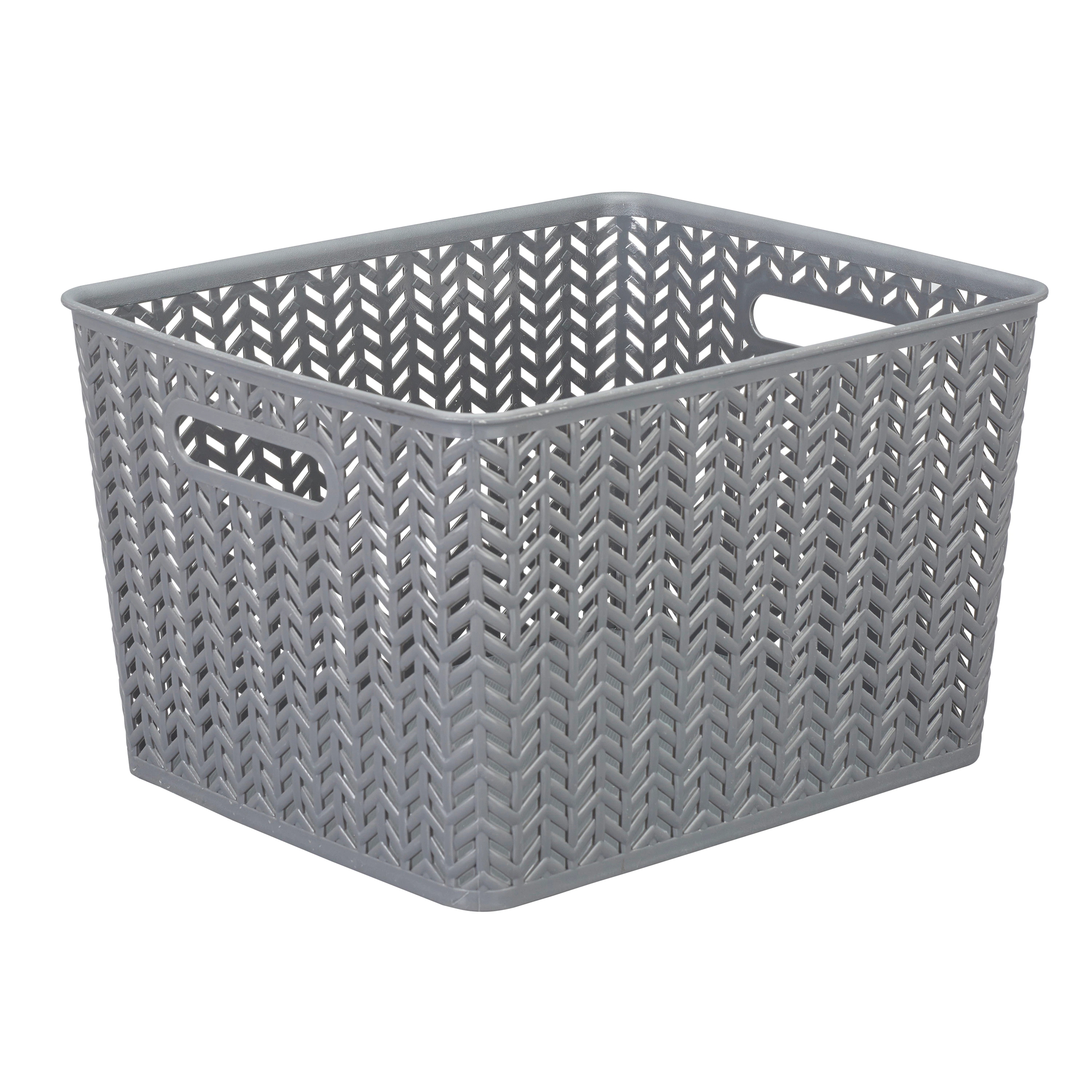 Simplify Large Herringbone Storage Bin in Grey