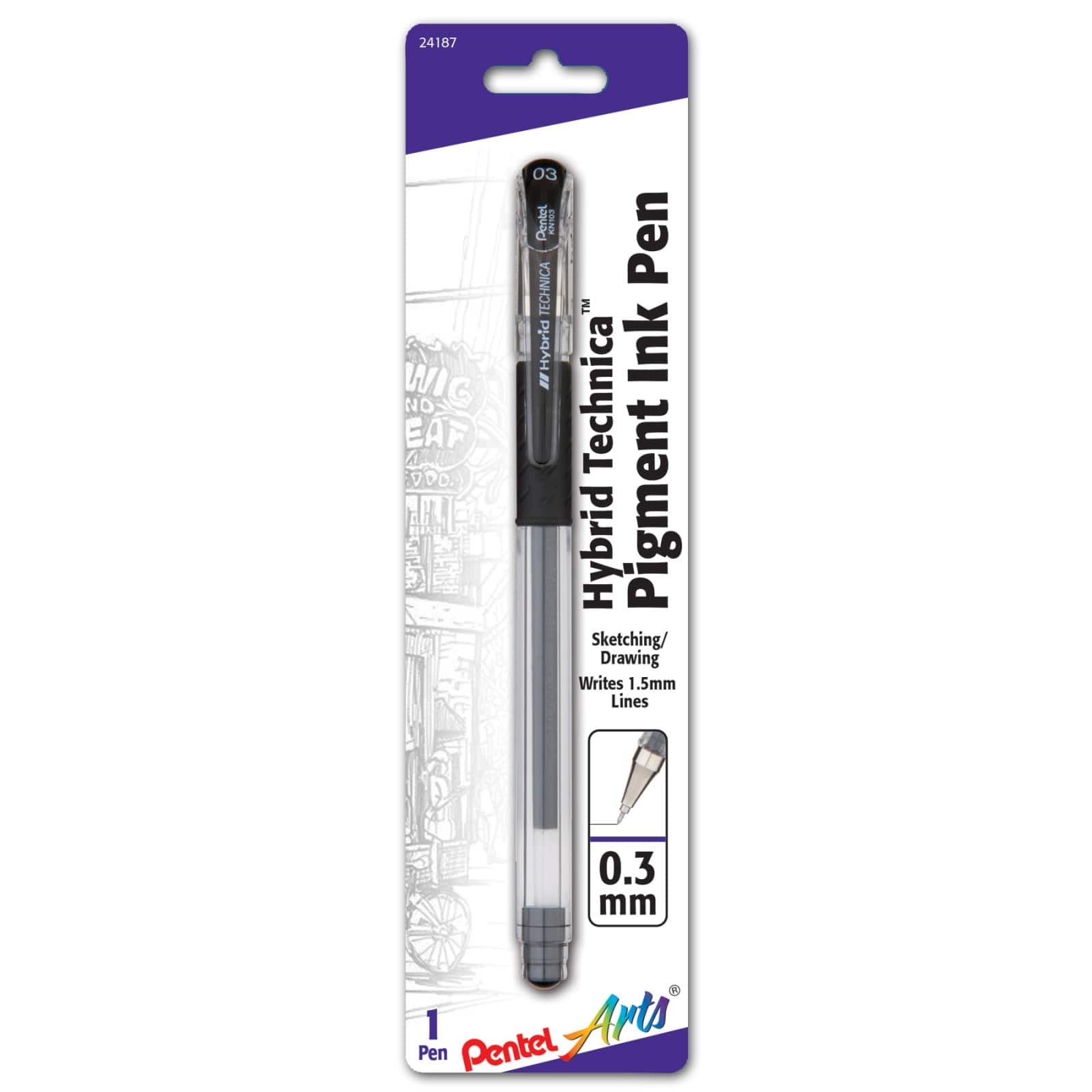 Pentel Arts Hybrid Technica 0.3 mm Pen, Ultra Fine Point, Black Ink, Box of  12 (KN103-A) 