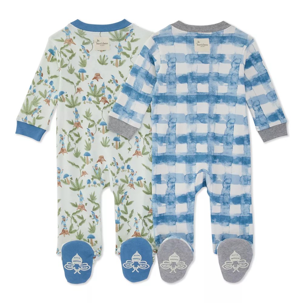 Burt's Bees Baby Preemie 2Pack Loose Fit With My Gnomies Sleep & Play Footies Ivory/blue Best