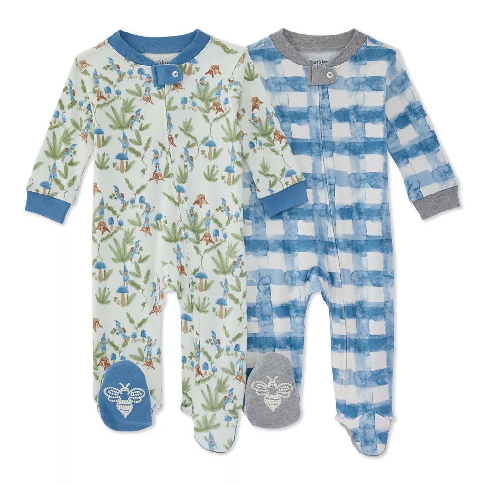Burt's Bees Baby Preemie 2Pack Loose Fit With My Gnomies Sleep & Play Footies Ivory/blue Best