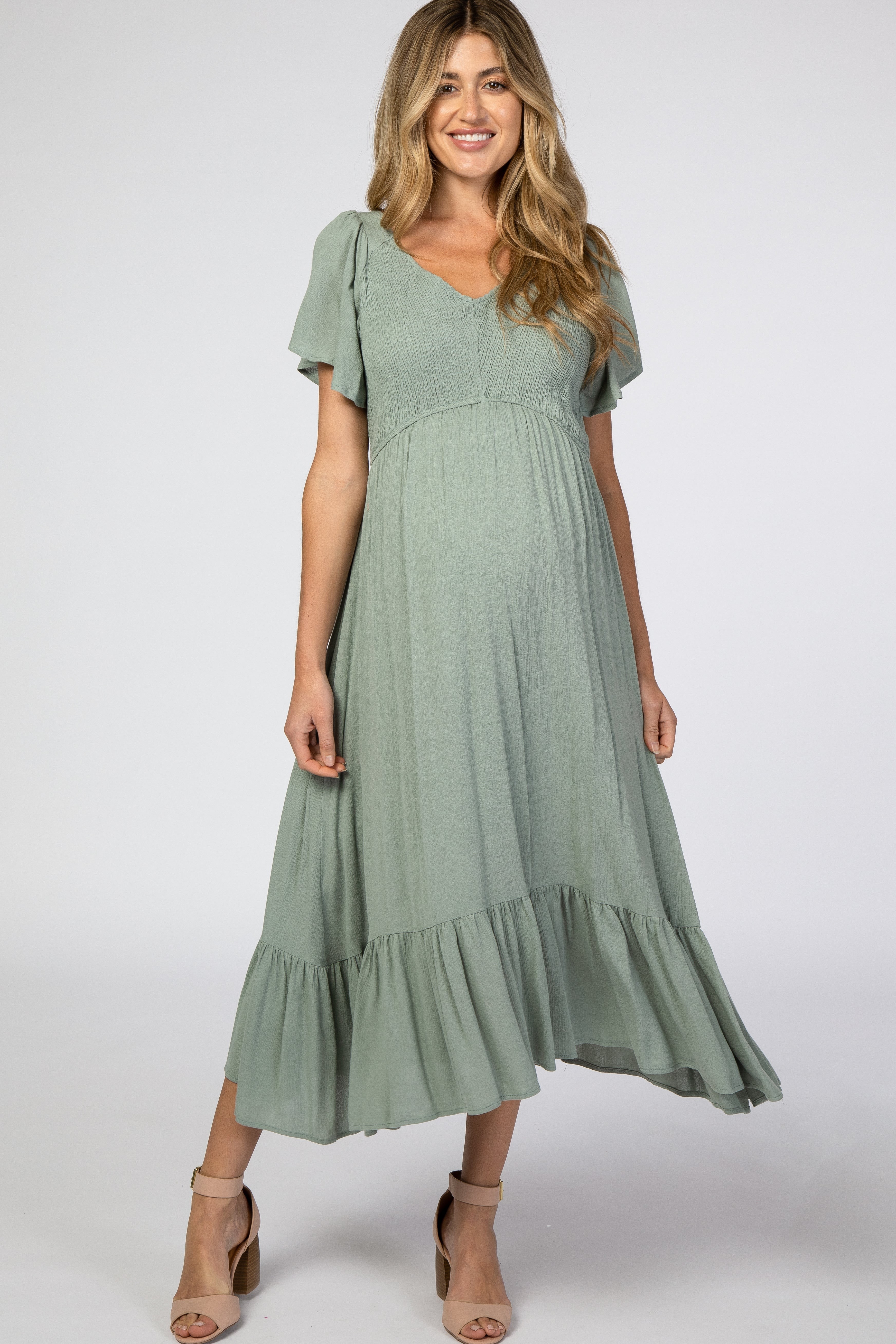 Light Olive Crossover Ruched Maternity Nursing Tank– PinkBlush