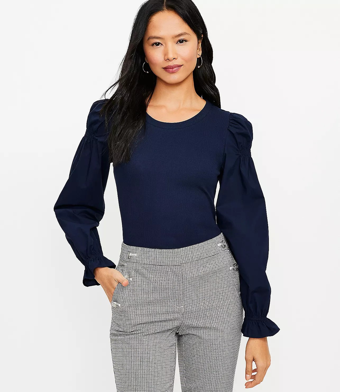 Loft Ruffle Cuff Mixed Media Blouse Die besten Deals und Preisentwicklungen auf