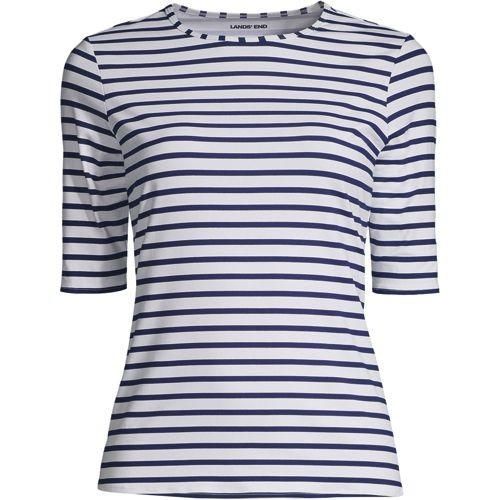 Plus Size Crew Neck Elbow Sleeve Rash Guard UPF 50 Sun Protection