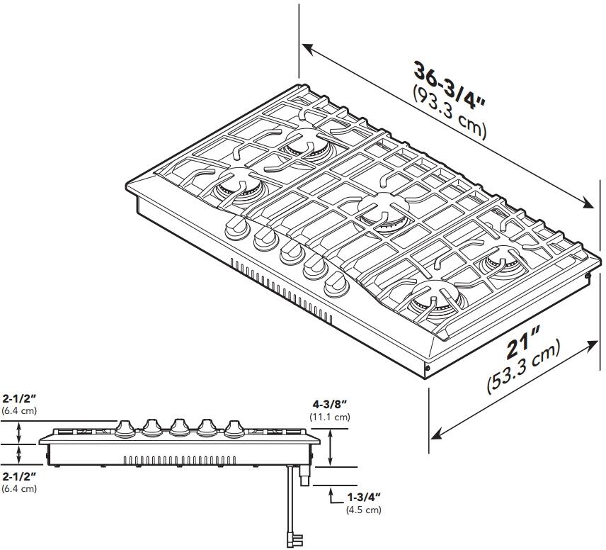 RVGC33615BSS 36"" Gas Cooktop with 5 Sealed Burners Continuous Grate