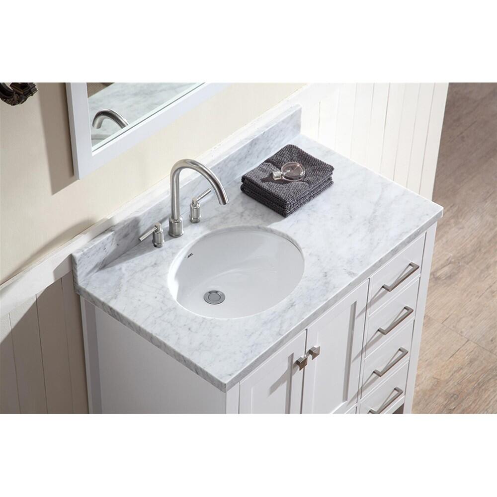 Cambridge Collection A037SLVOWHT 37"" Left Offset Single Sink Vanity with 2 Doors 5 Drawers
