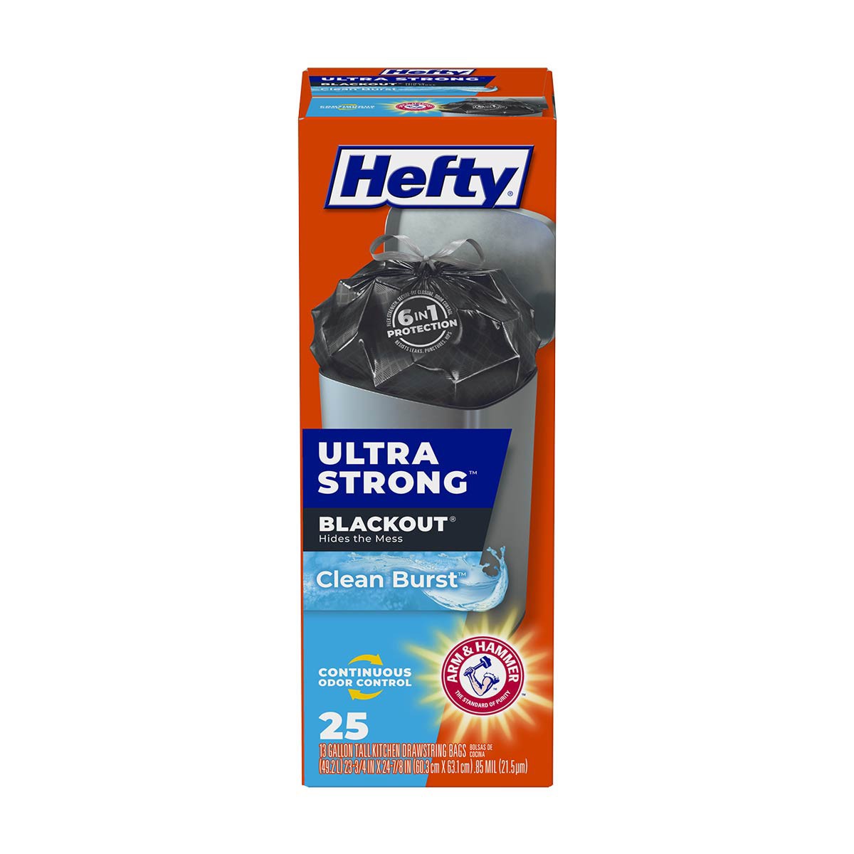 Hefty Ultra Strong Tall Kitchen Trash Bags, Clean Burst Scent, 13