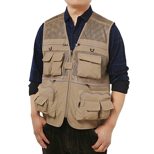 Men Utility Waistcoat Gilet Jacket Vest Sleeveless Camping Hiking Fishing  Tops