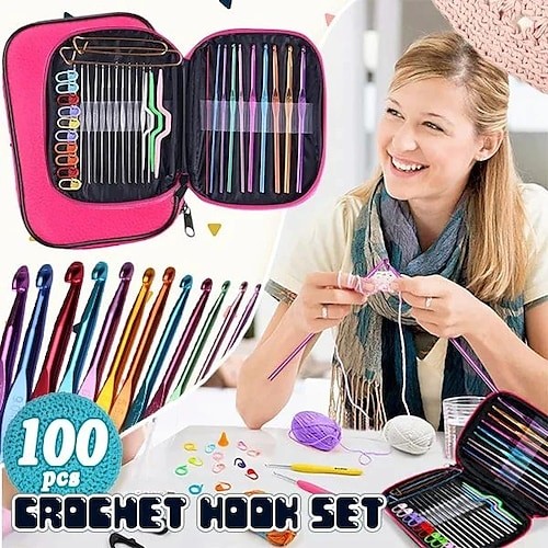  72 Pcs Crochet Hooks Set, Crochet Hooks Kit Plus Large Eye  Blunt Needles Ergonomic Yarn Knitting Needles Marking Clips Tools Set with Crochet  Needle Accessories