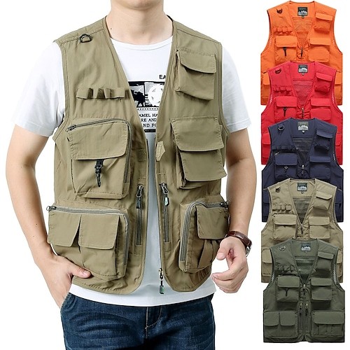 Men Utility Waistcoat Gilet Jacket Vest Sleeveless Camping Hiking Fishing  Tops