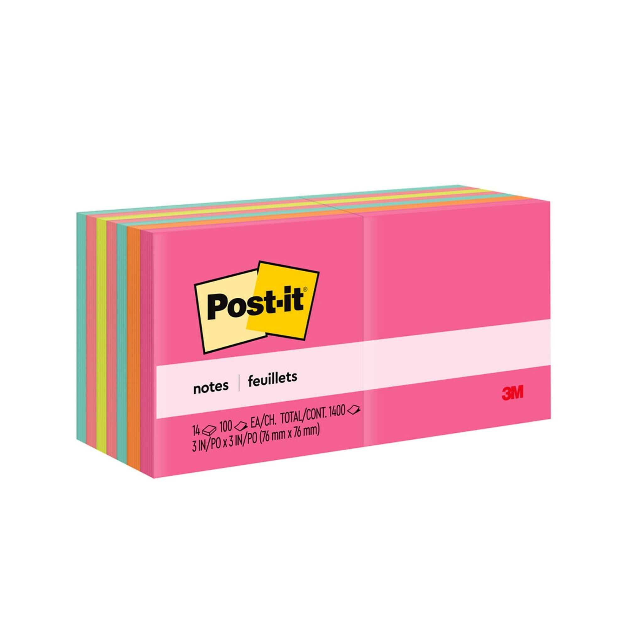 Postit Notes, 3 x 3, Poptimistic Collection, 100 Sheets/Pad, 14 Pads