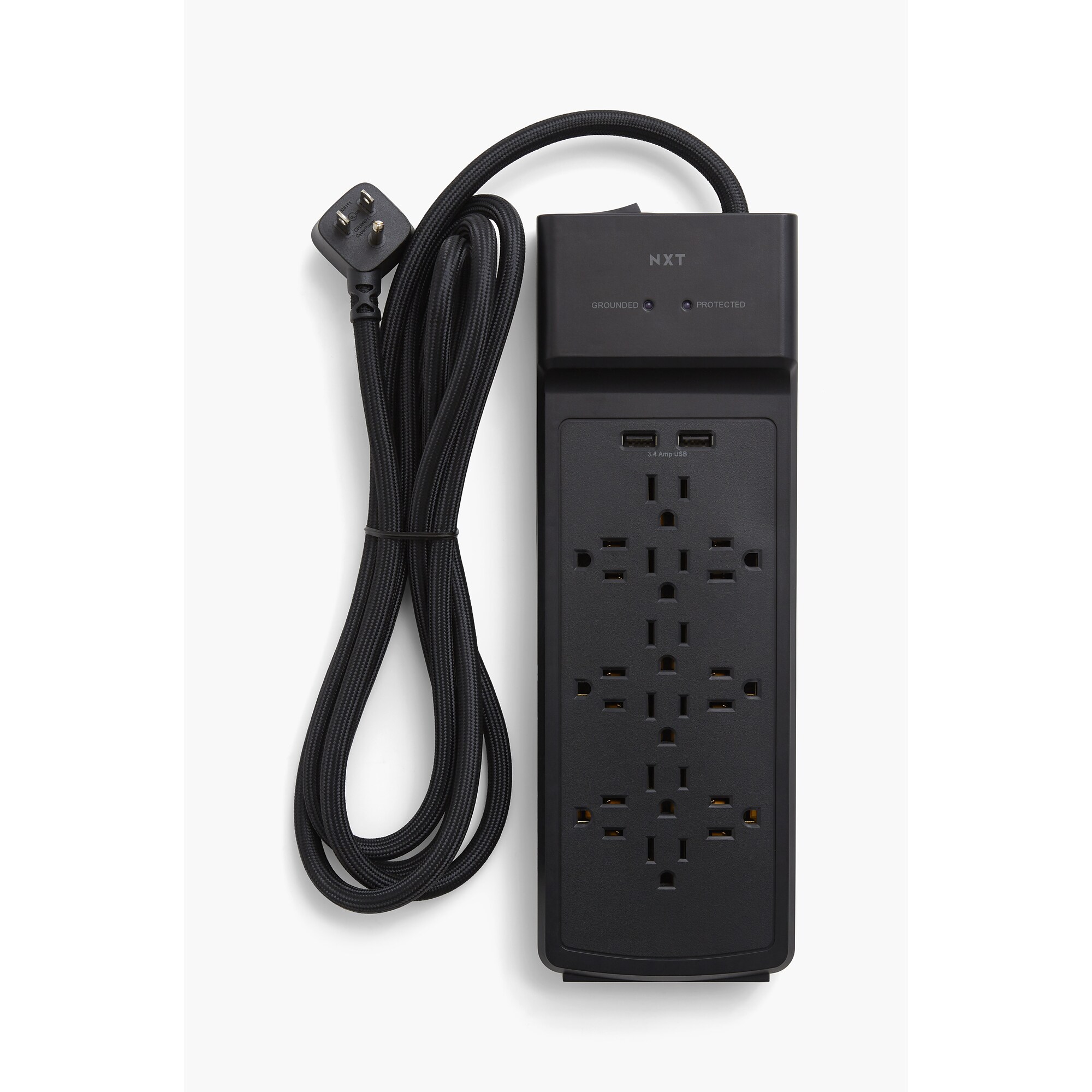 NXT Technologies 12-Outlet 2 USB Surge Protector, 8 Braided Cord, 3900 ...