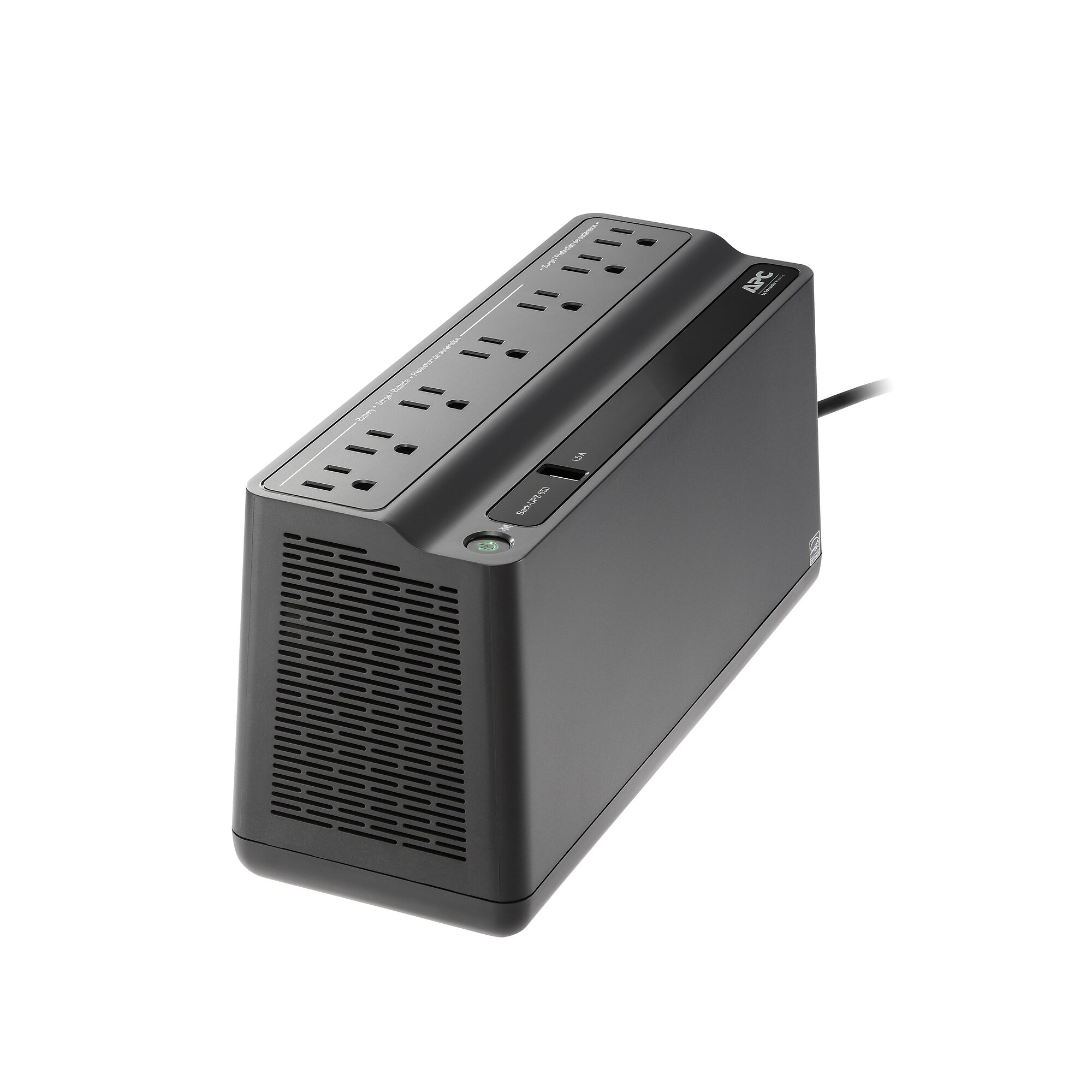 APC BackUPS 650VA Battery Backup & Surge Protector, 7Outlets 1 USB