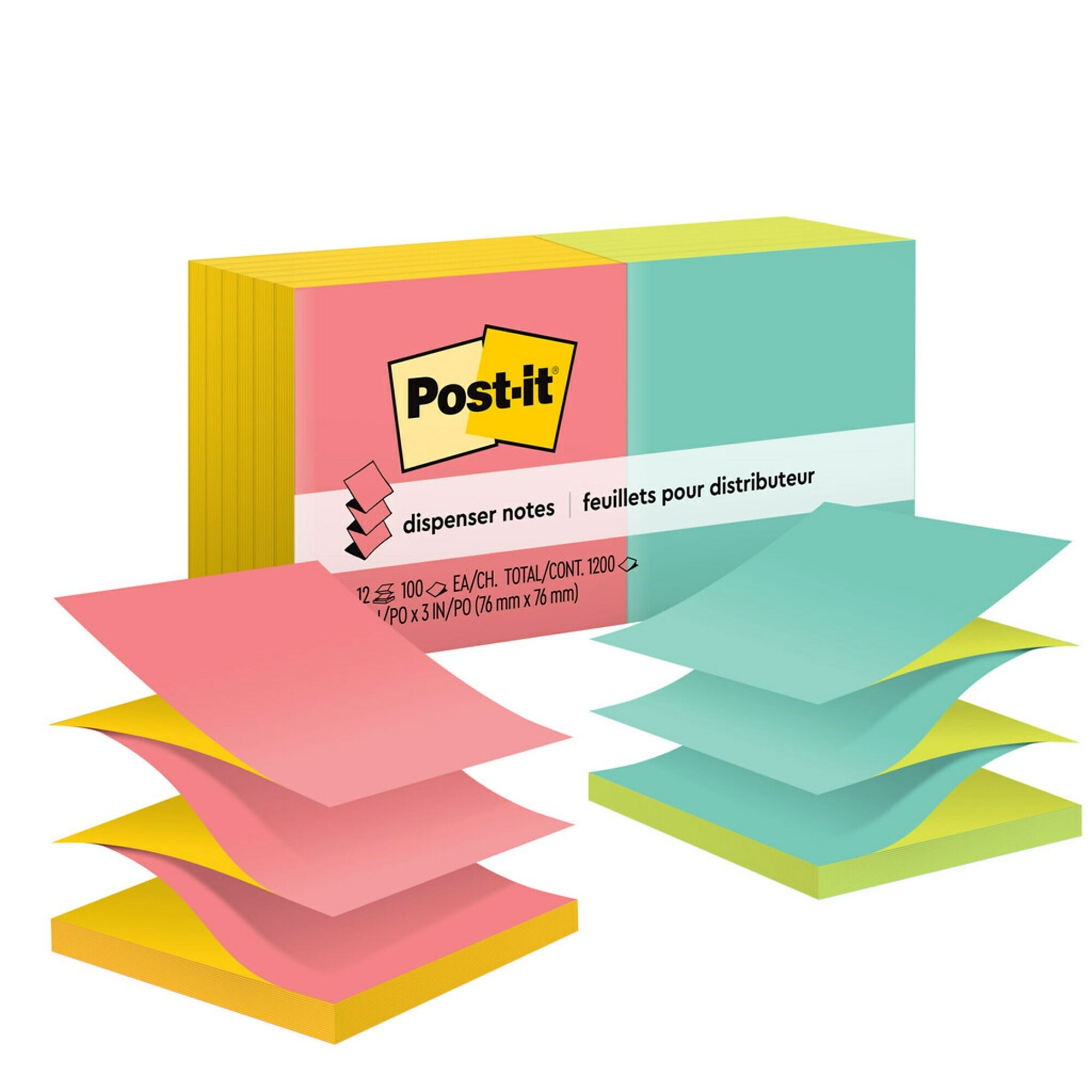 Postit Popup Notes, 3 x 3, Poptimistic Collection, 100 Sheet/Pad, 12