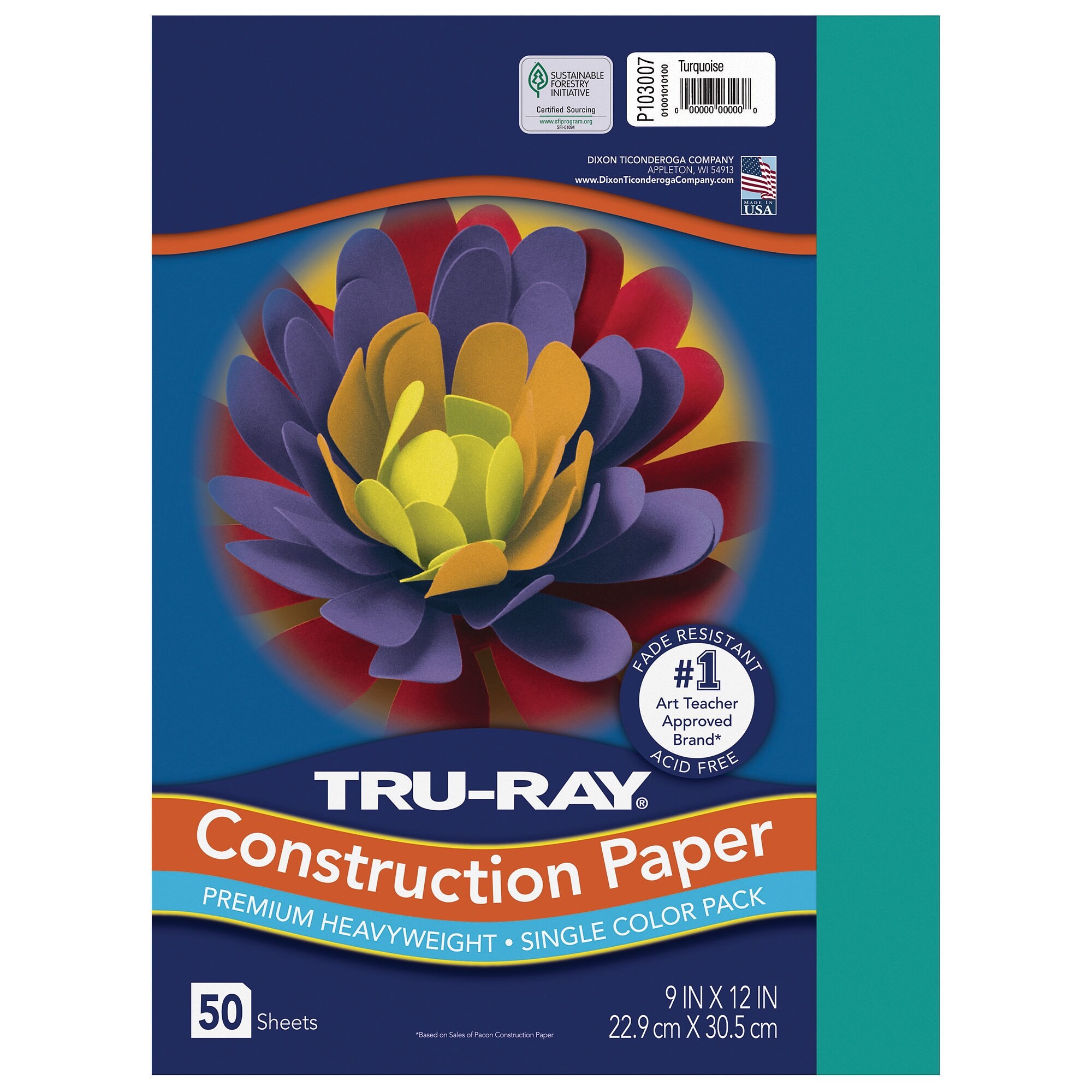 Pacon TruRay 9 x 12 Construction Paper, Turquoise, 50 Sheets (P103007