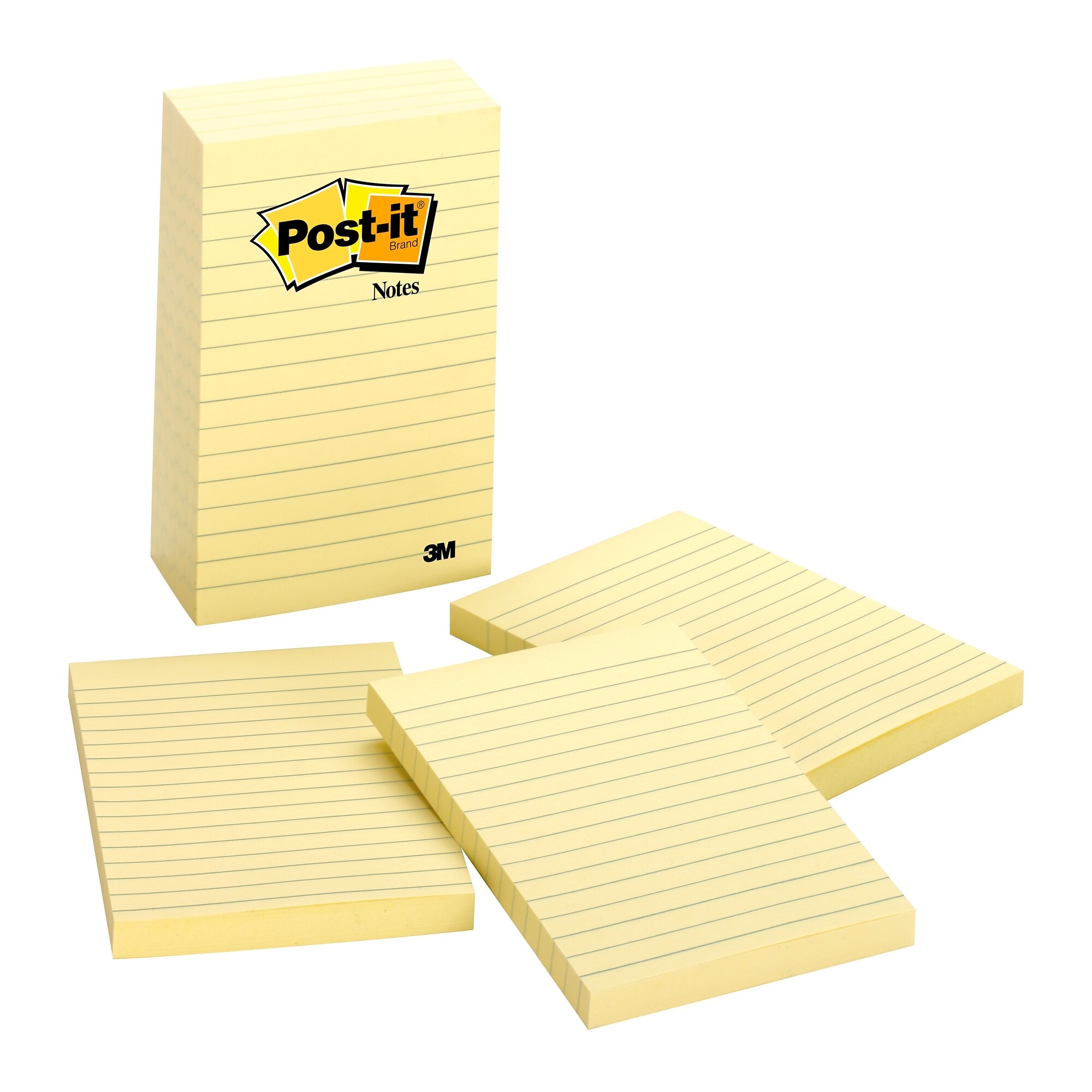 Postit Notes, 4 x 6, Canary Yellow, Lined, 100 Sheets/Pad, 5 Pads/Pack