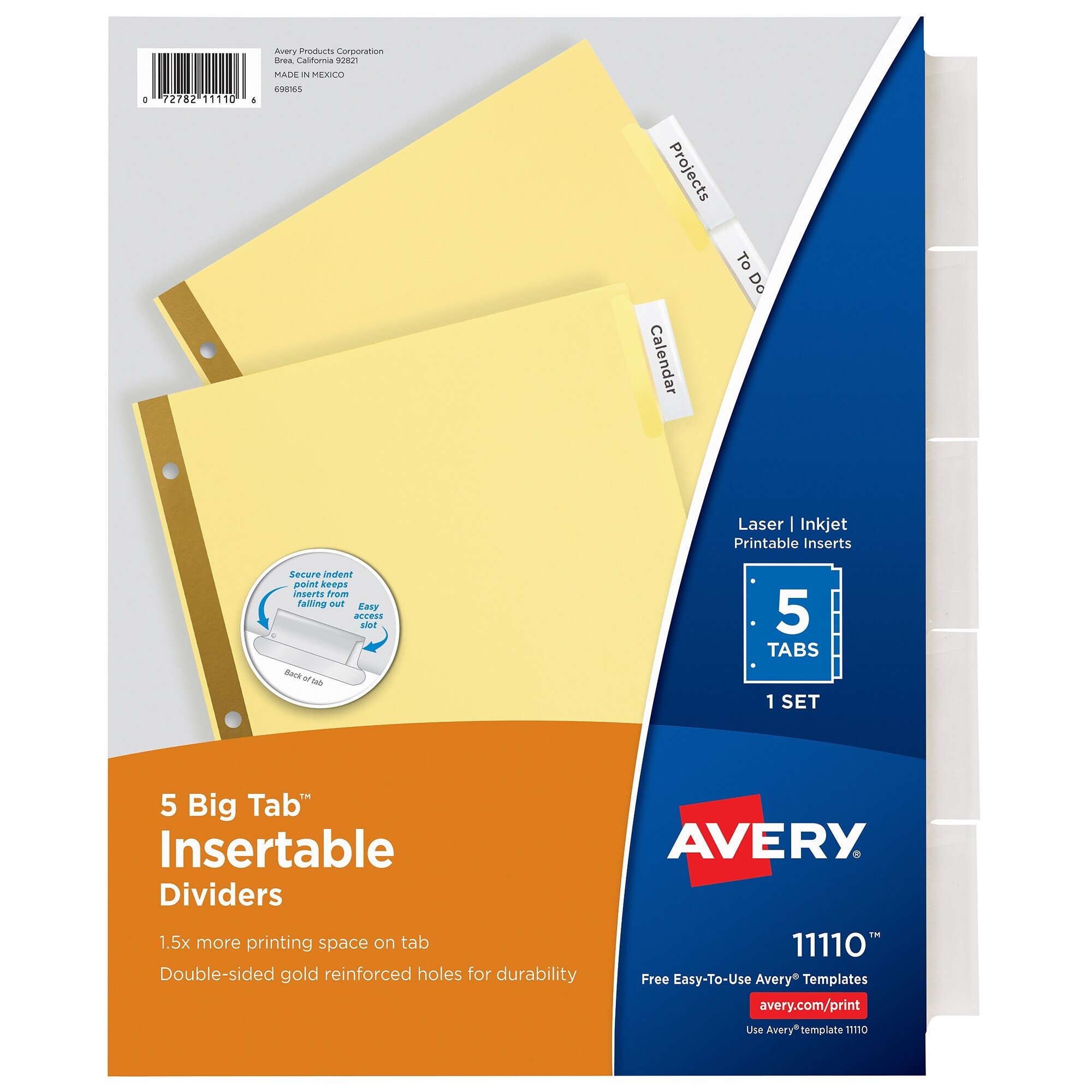 Avery Big Tab Insertable Paper Dividers, 5Tab, Yellow (11110) Quill
