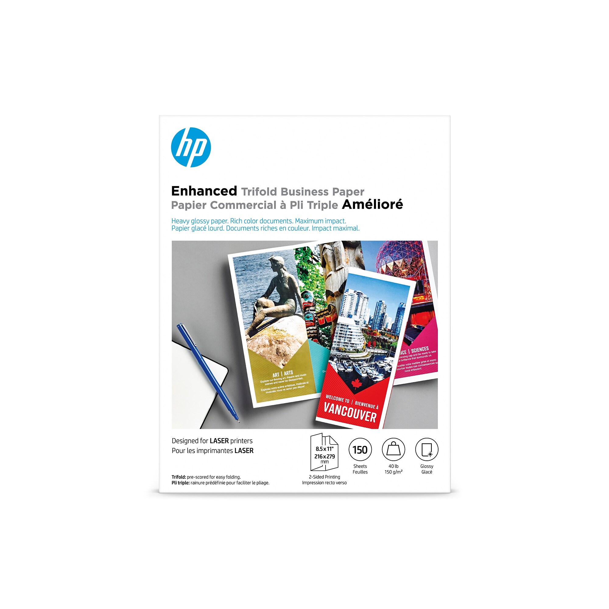 HP Trifold Glossy Brochure Paper, 8.5 x 11, 150 Sheets/Pack (Q6612A) Quill Best Deals and