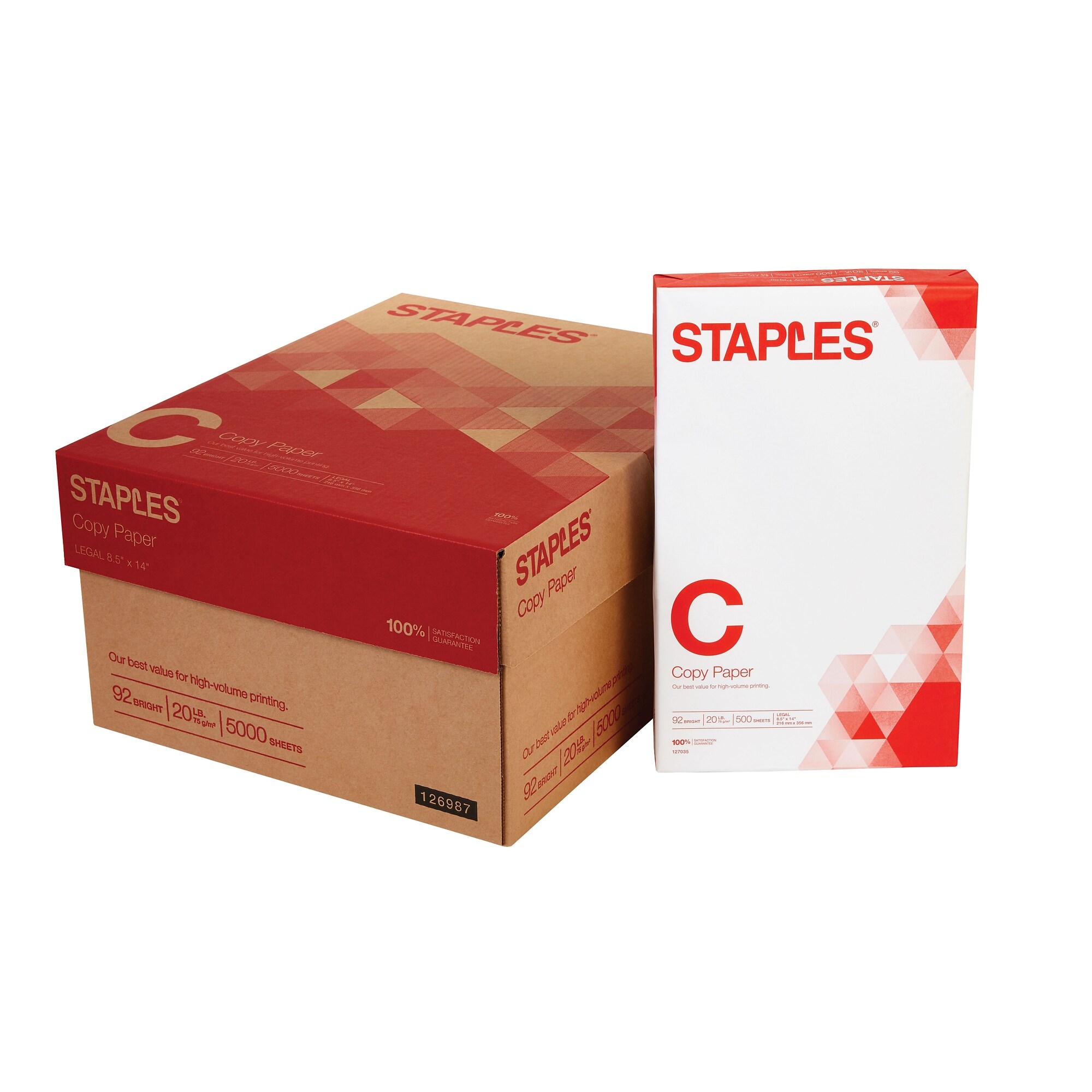 Staples Copy Paper, 8.5 x 14, 20 lbs., White, 500 Sheets/Ream, 10  Reams/Carton (221193)