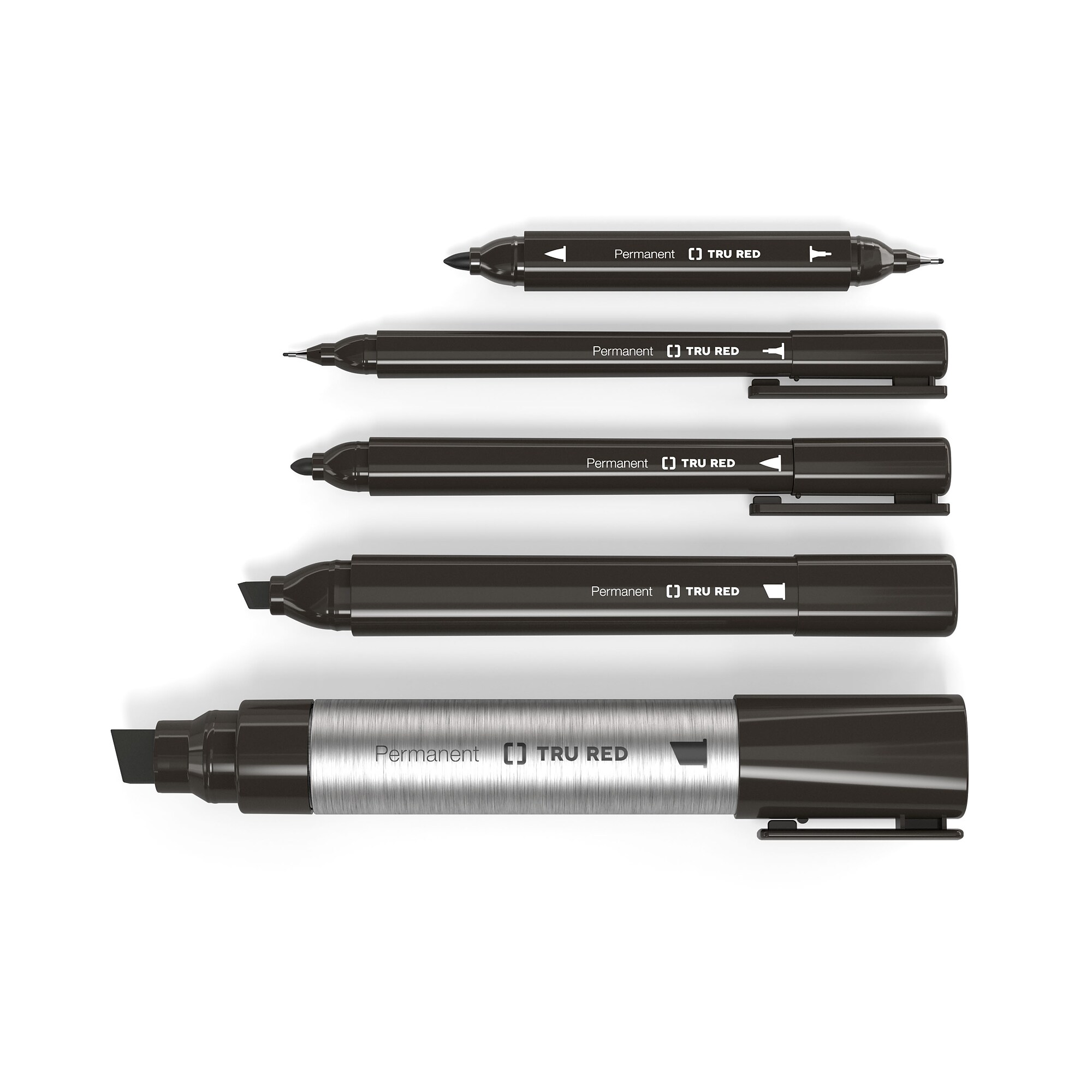 TRU RED Pen Permanent Markers, Twin Tip, Black, 4/Pack (TR57829) Quill Best Deals and Price