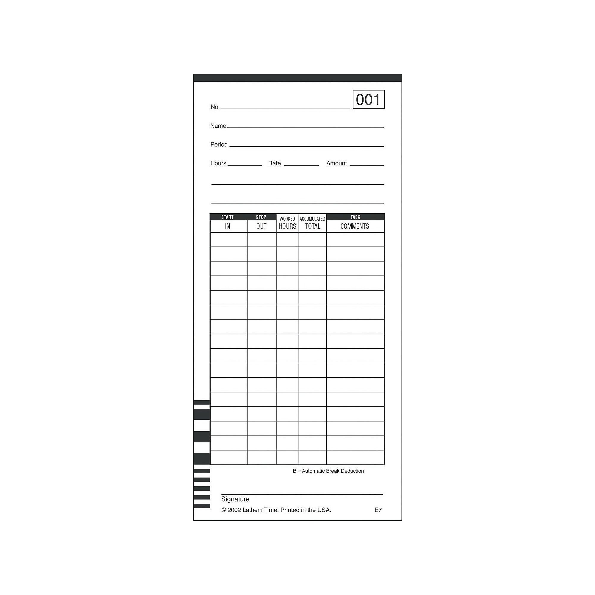 Lathem Time Cards for 7000E and 7500E Time Clocks, 100/Pack (E7-100 ...