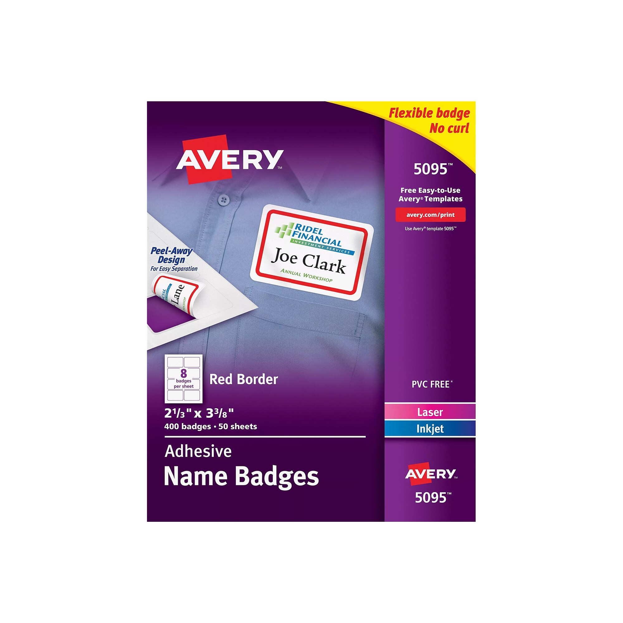 Avery Sticker Name Tags/Labels, White with Red Border, 400/Box (5095 ...