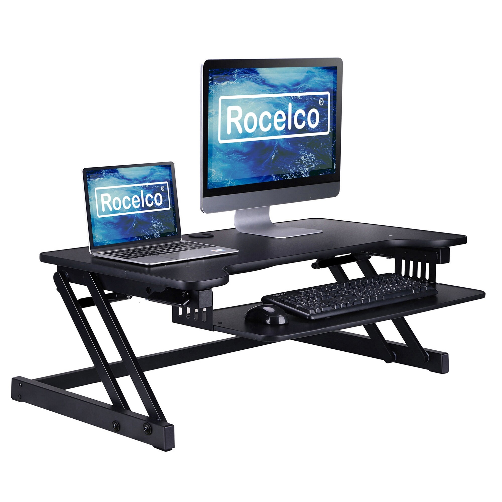 Rocelco 37.5 Height Adjustable Standing Desk Converter, Sit Stand Up ...