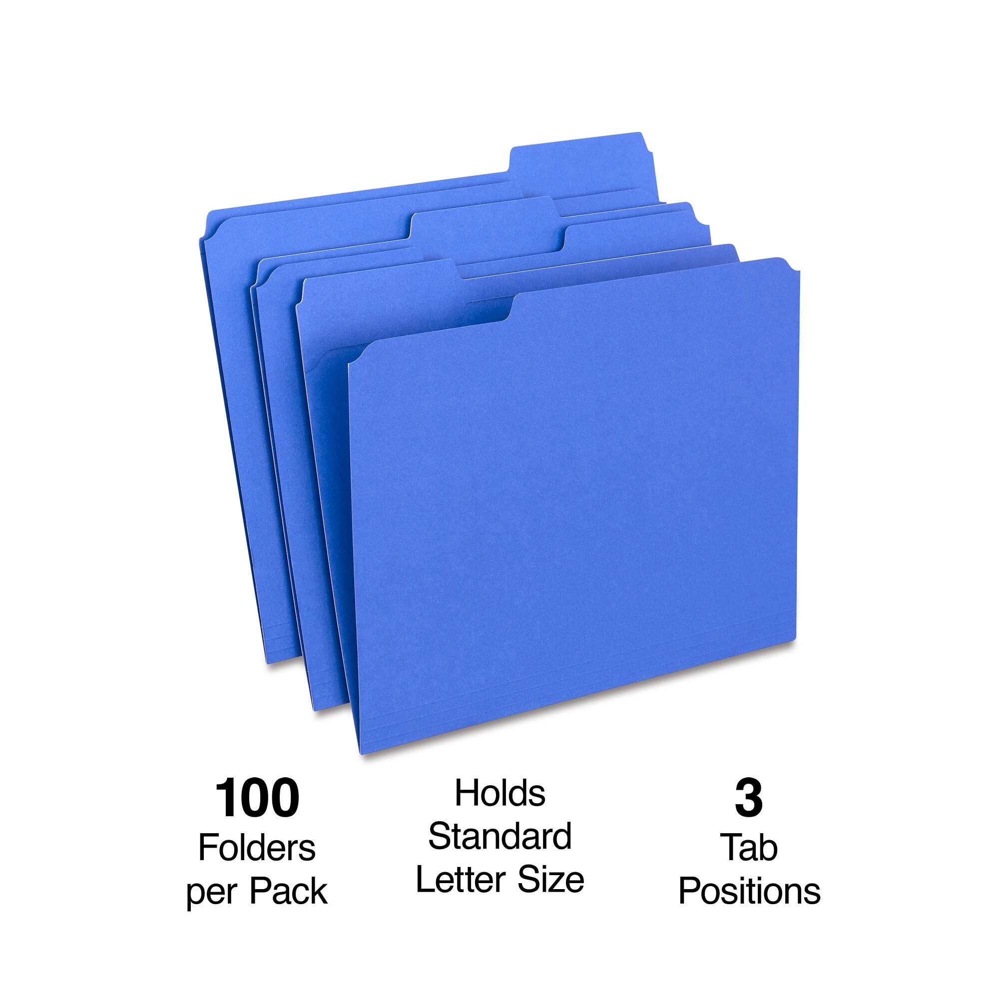Staples® Reinforced File Folders, 1/3 Cut Tab, Letter Size, Blue, 100