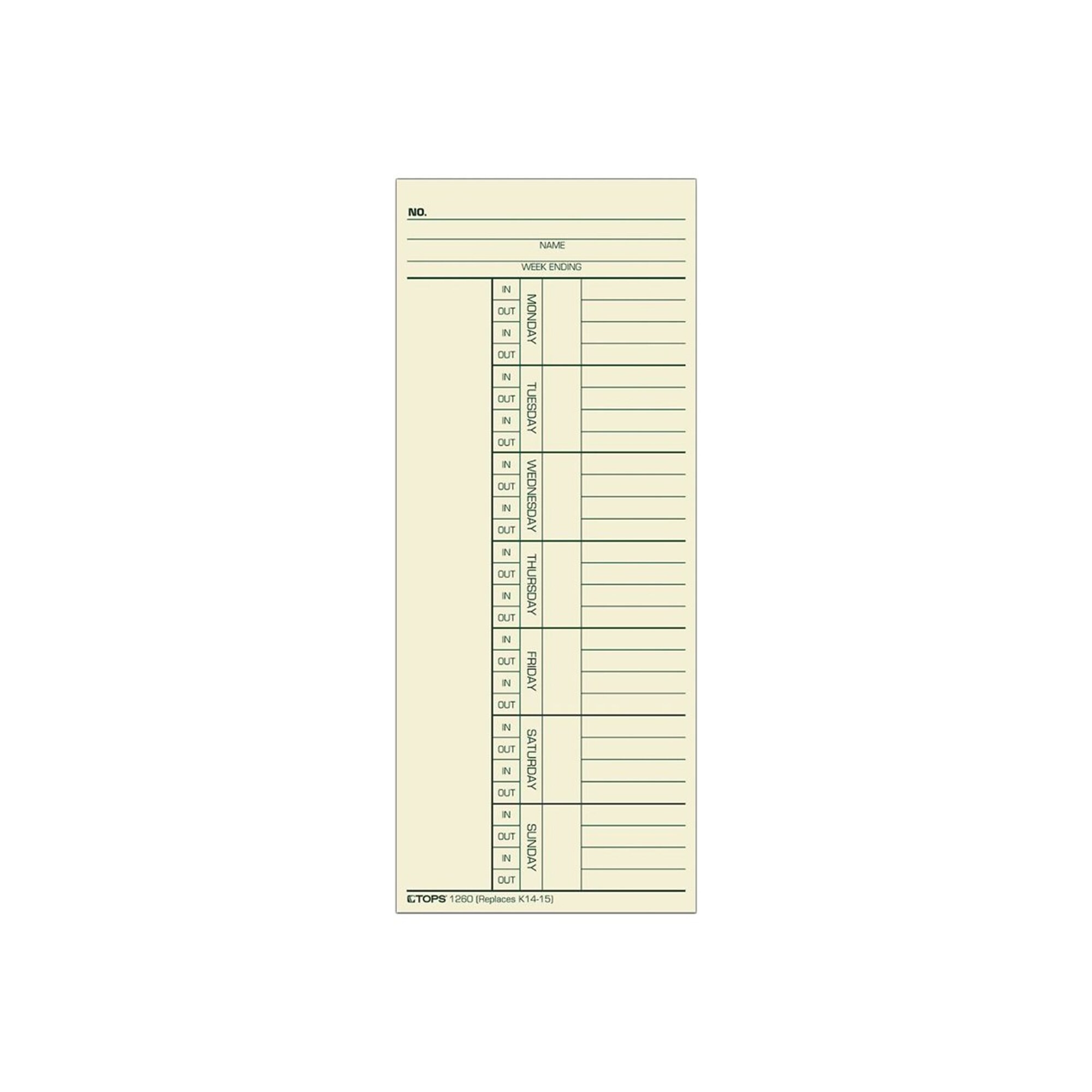 TOPS Time Cards for Acroprint 125, 150, 175, ES700, ES900, ESP180 ...