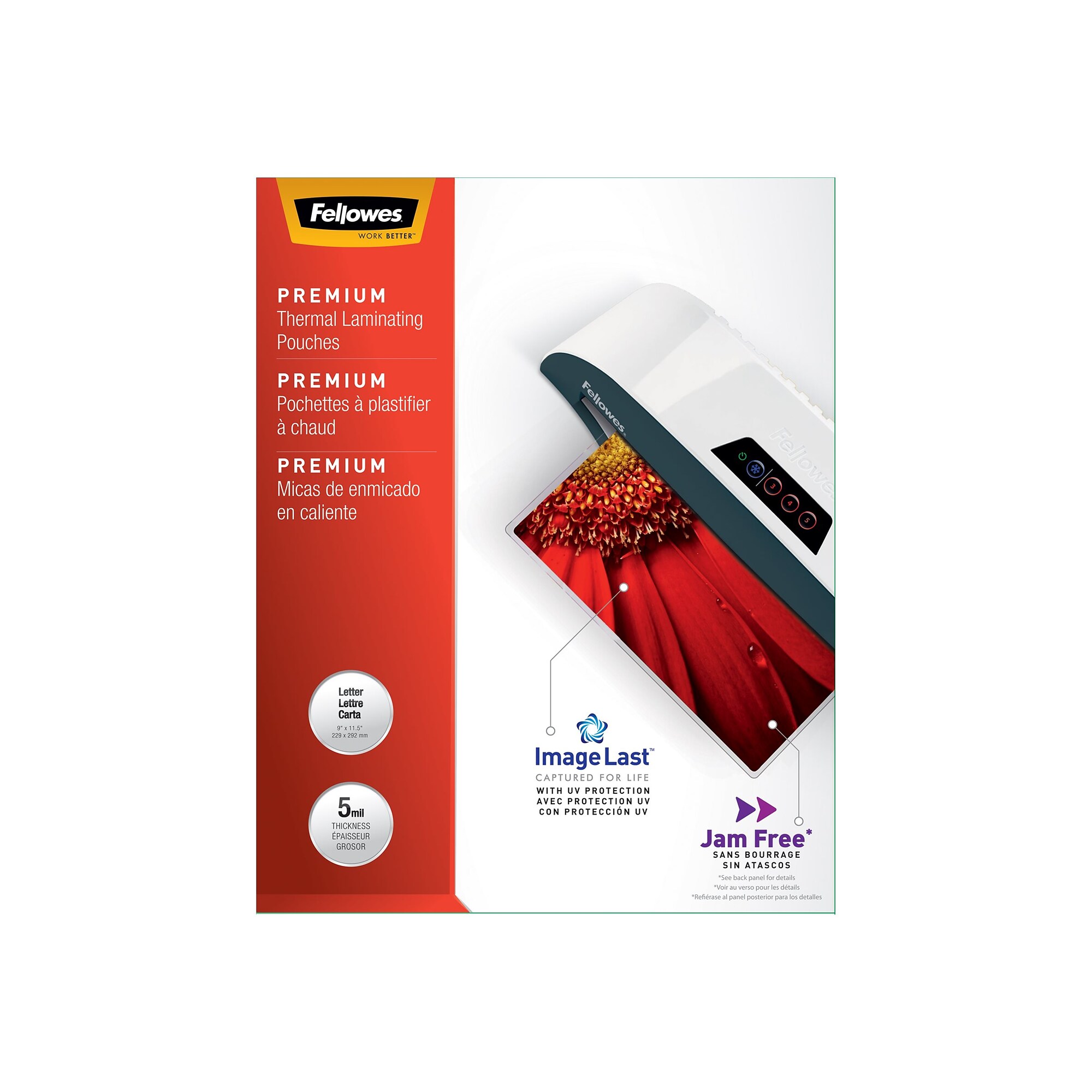Fellowes ImageLast Premium Thermal Laminating Pouches, Letter Size, 5