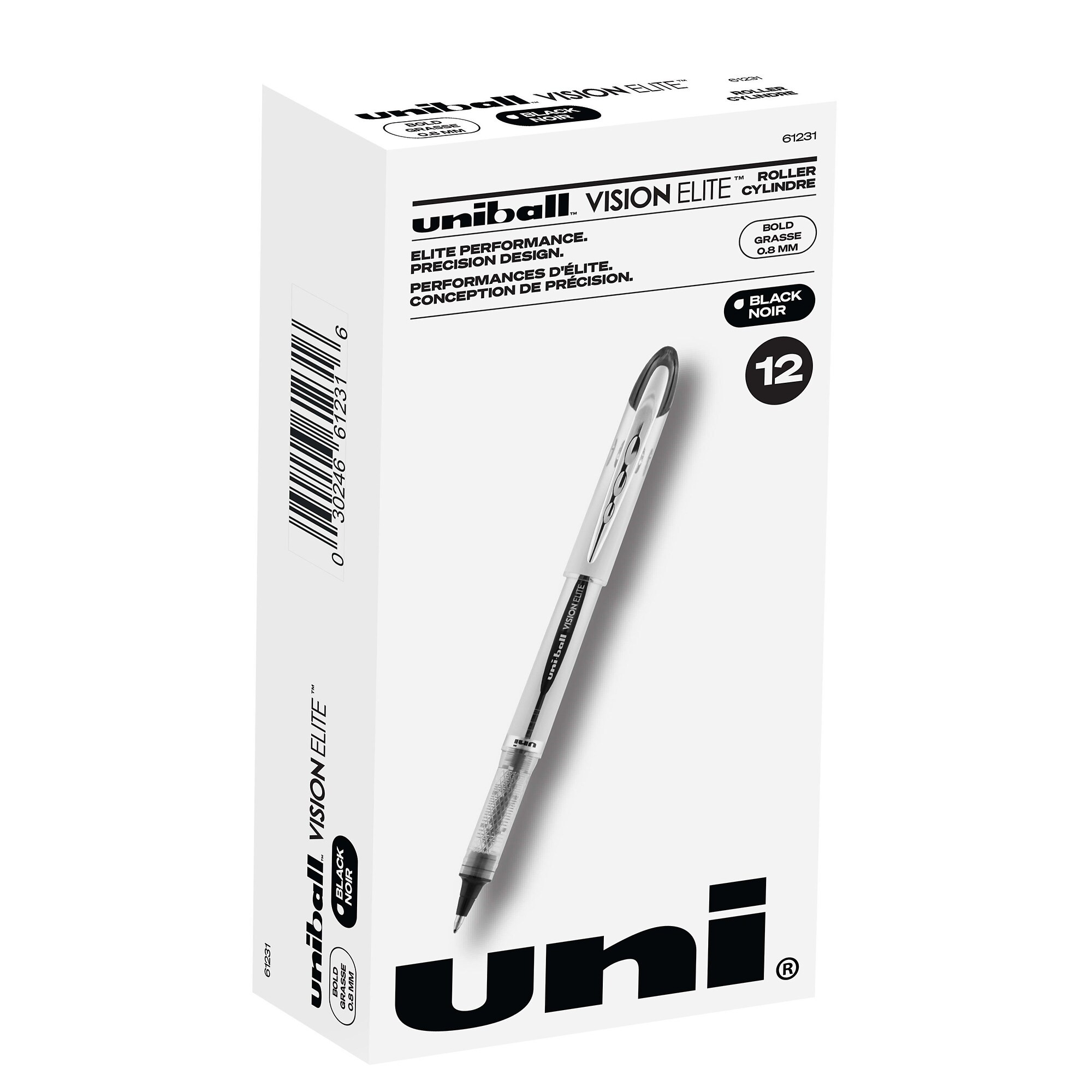 uni-ball Vision Elite Rollerball Pens, Bold Point, Black Ink, Dozen ...