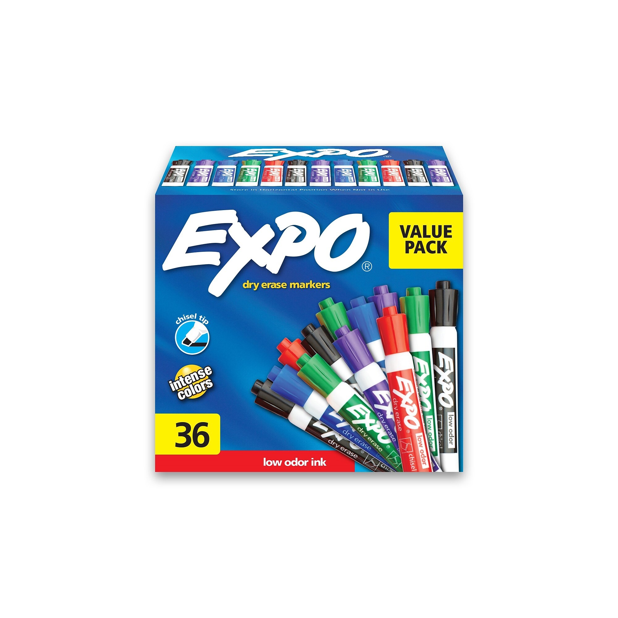 Expo Low Odor Dry Erase Markers, Chisel and Fine Tip, Assorted Colors,  Eraser, 7 Piece Set