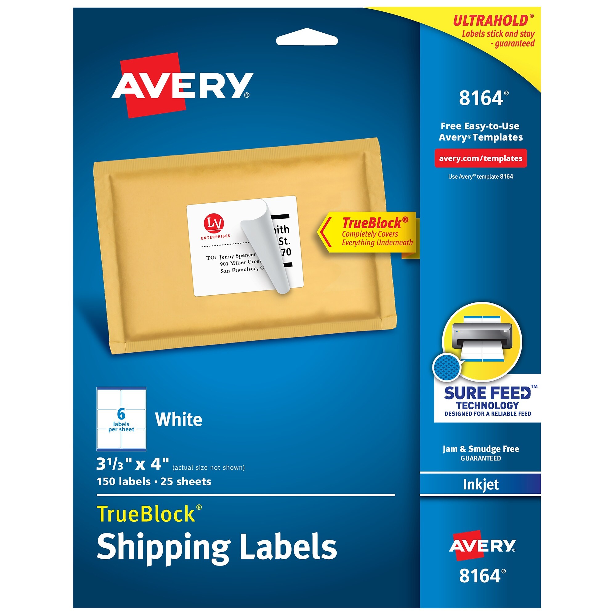 Avery TrueBlock Inkjet Shipping Labels, 3-1/3" x 4", White, 6 Labels ...