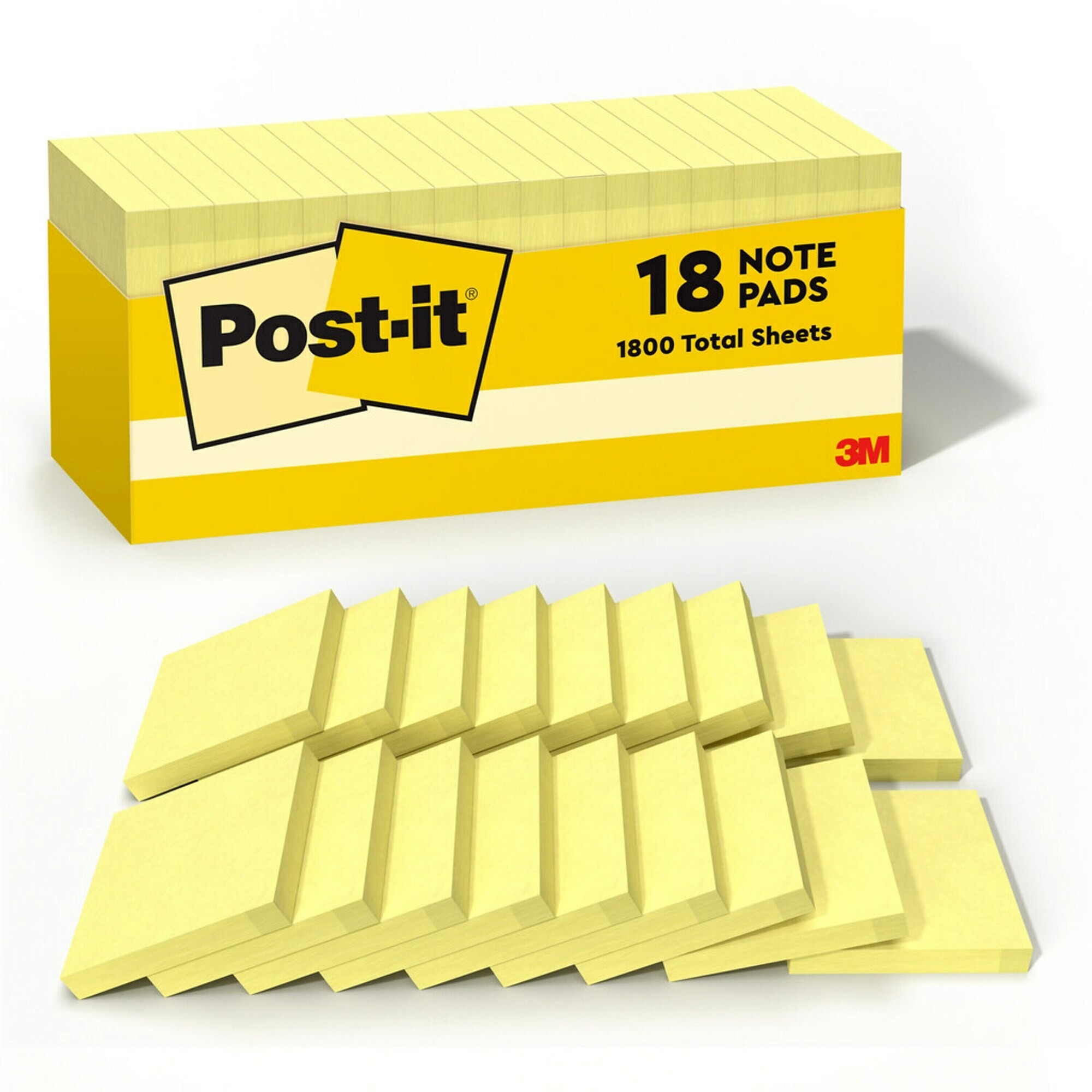Postit Notes, 3 x 3, Canary Collection, 90 Sheet/Pad, 18 Pads/Pack