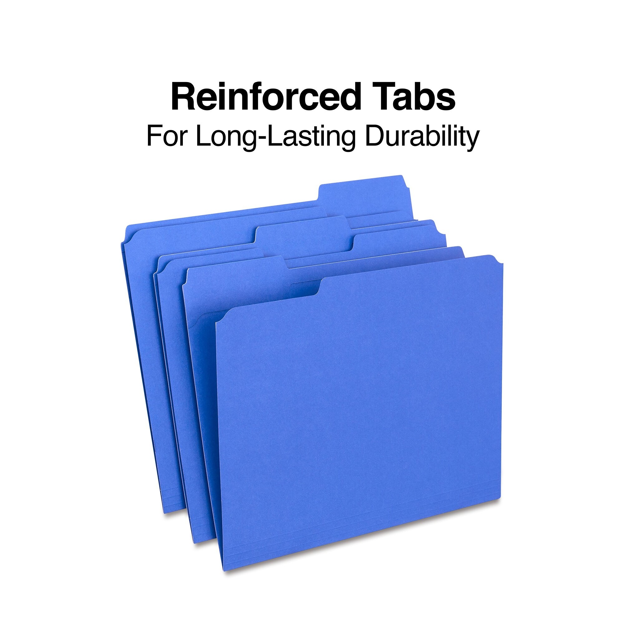 Staples® Reinforced File Folders, 1/3 Cut Tab, Letter Size, Blue, 100