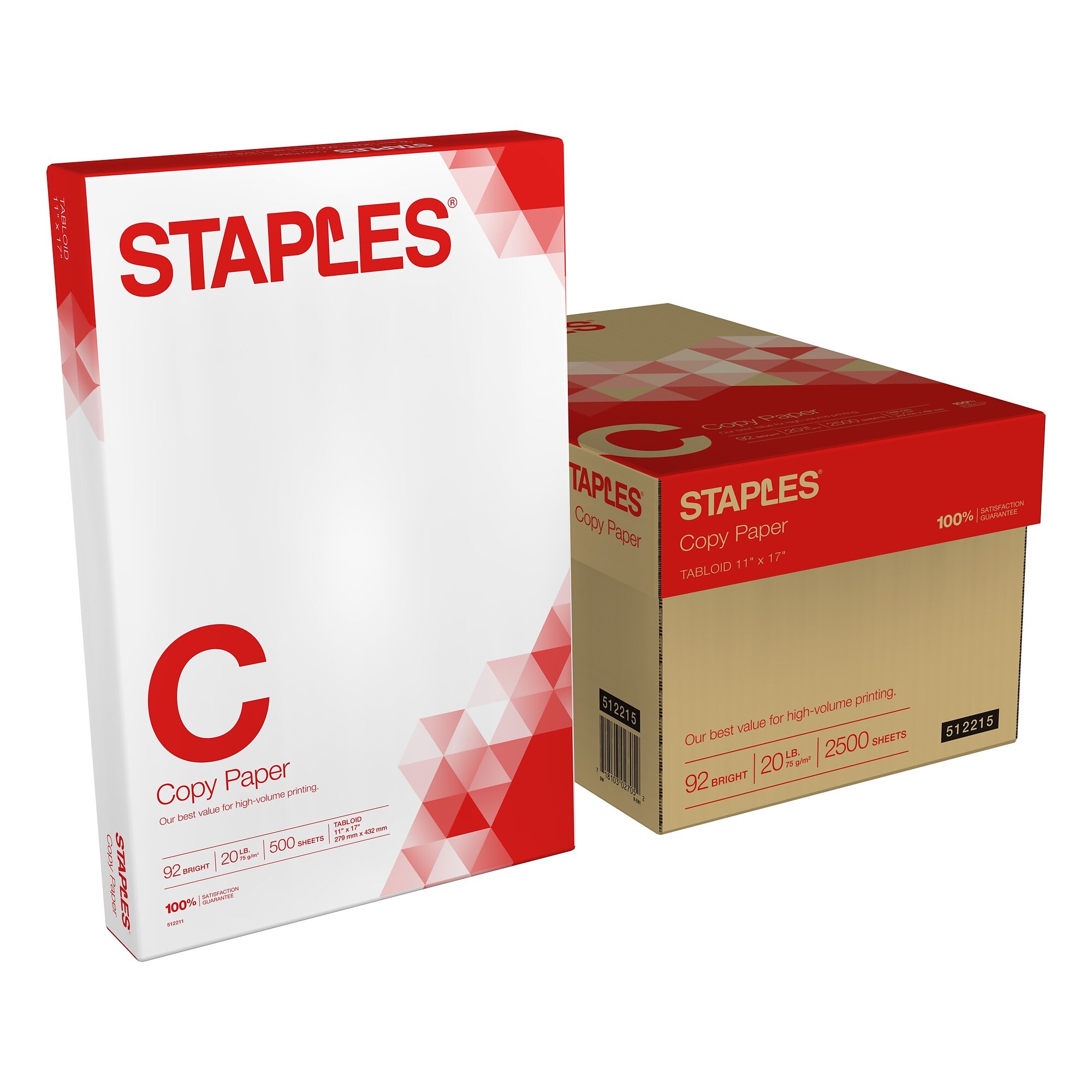 3 Hole Punch Copy Paper - Staples 8.5 x 11, 20 lbs., 92 Brightness,  500/Ream, 10 Reams/Carton (221192)