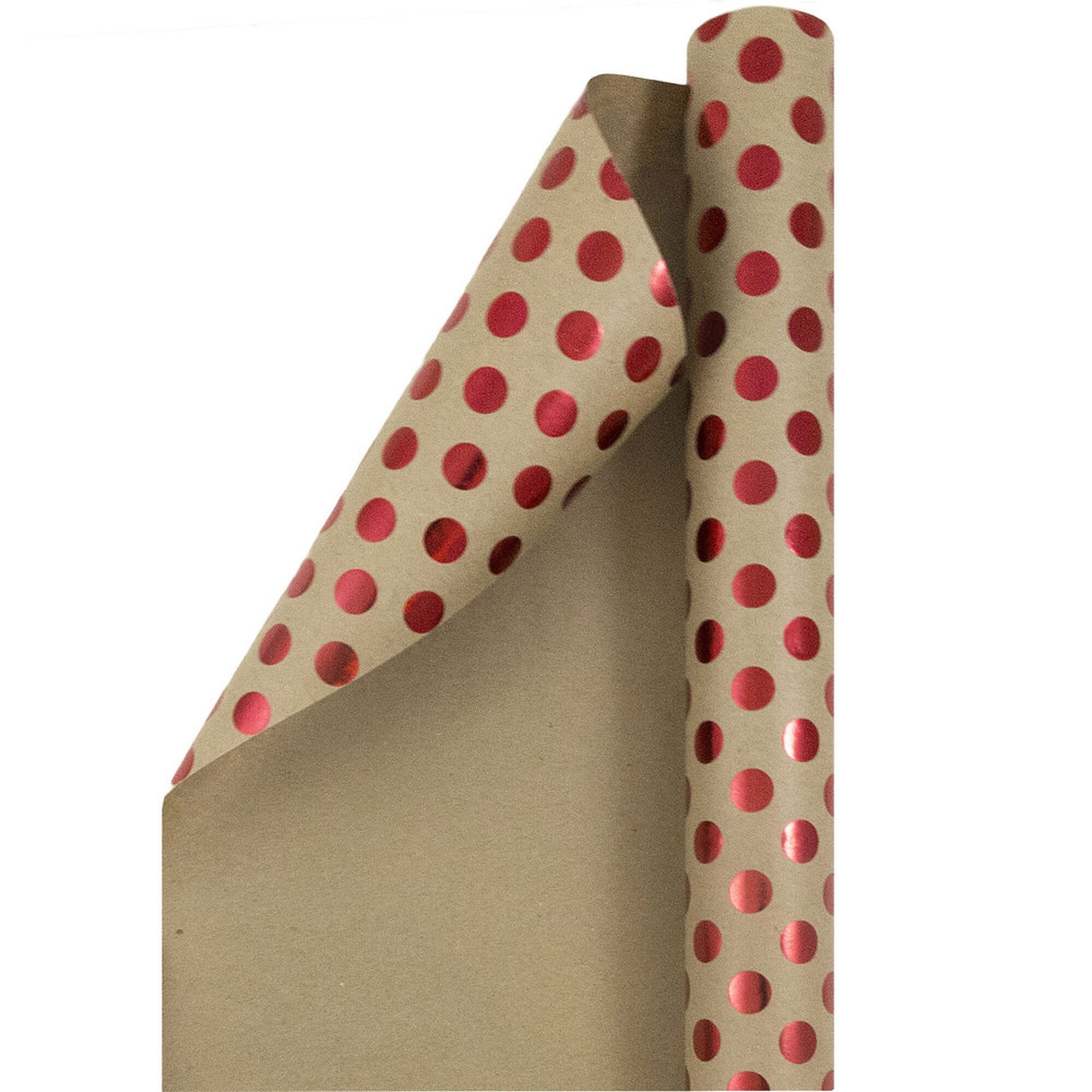JAM Paper Kraft Wrapping Paper Rolls, Green Foil Dots and Red Foil Dots