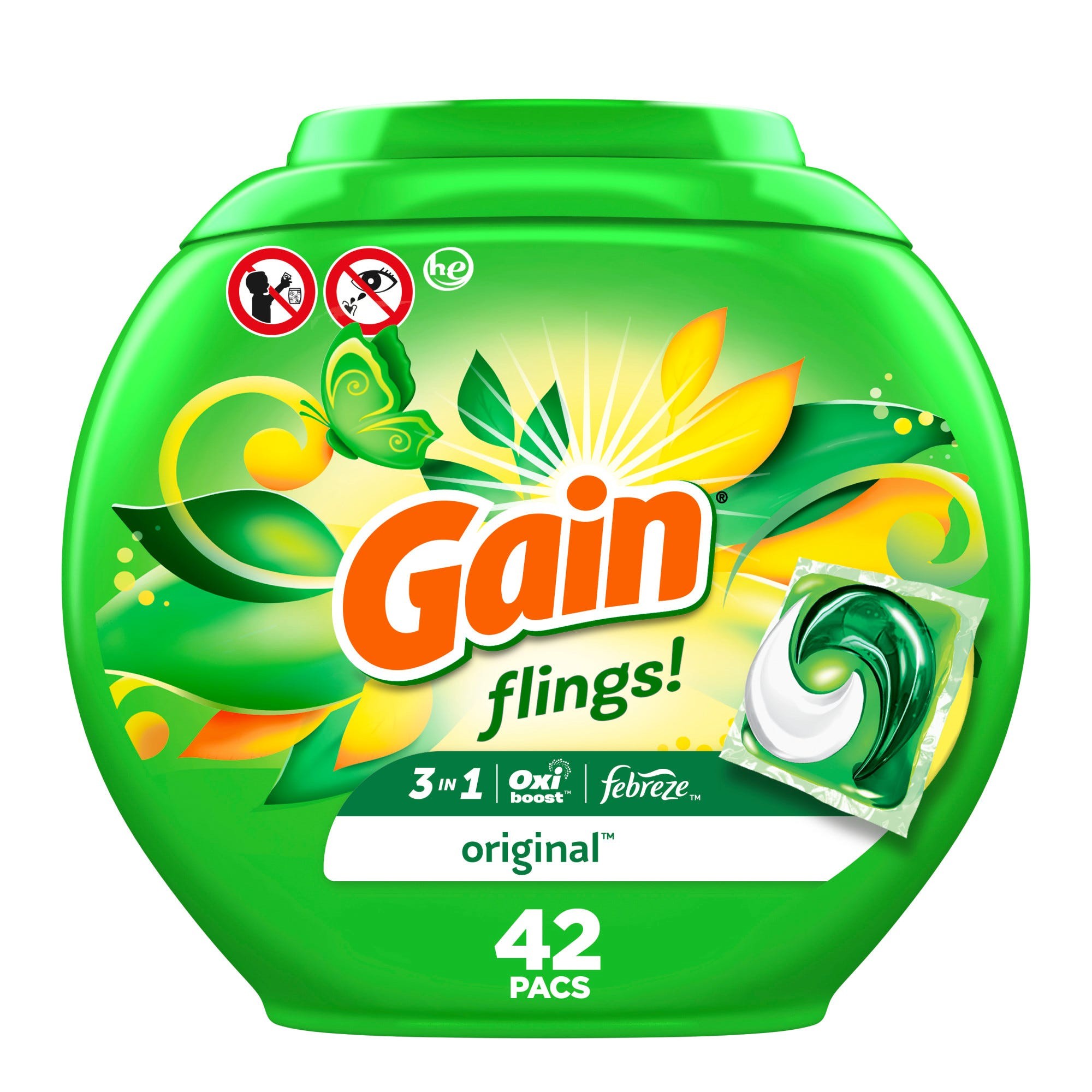 Gain Flings, Liquid Laundry Detergent Pacs, Original Scent - 42 ct Best ...