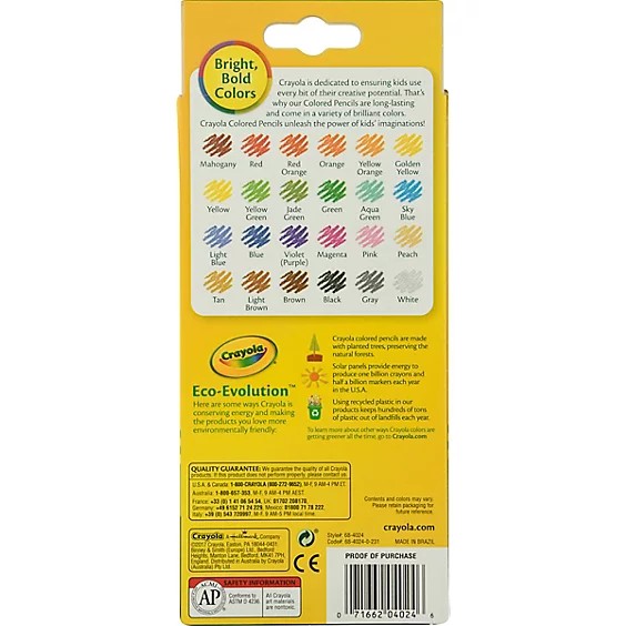 Crayola Kids' Colored Pencil Set, Assorted Colors, 64 Pencils/Box (68-3364)