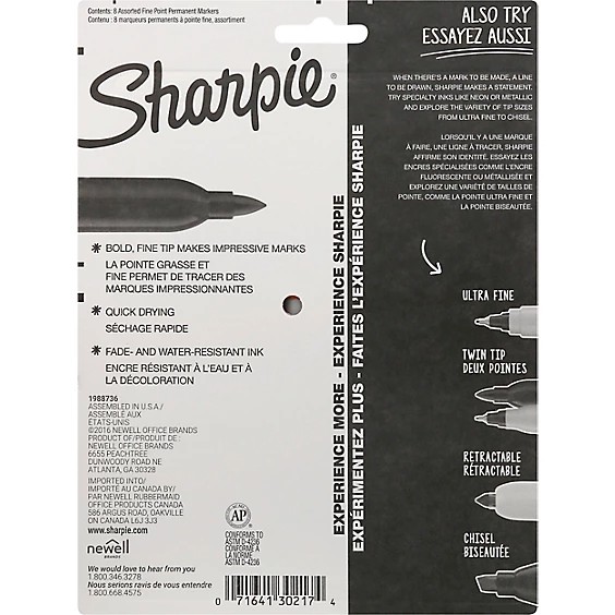 Sharpie Permanent Markers, Ultra Fine Tip, Assorted, 12/Pack (37175)