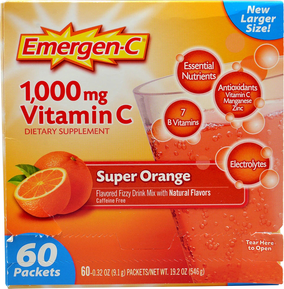 EmergenC Vitamin C Fizzy Drink Mix Super Orange 1000 mg 60 Packets