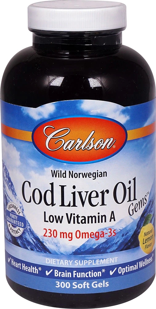 Carlson Wild Norwegian Cod Liver Oil Natural Lemon 300 Softgels Best ...