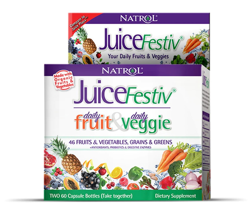 Natrol JuiceFestiv Daily Fruit and Daily Veggie 60 Capsule Bottles Best Deals and Price History