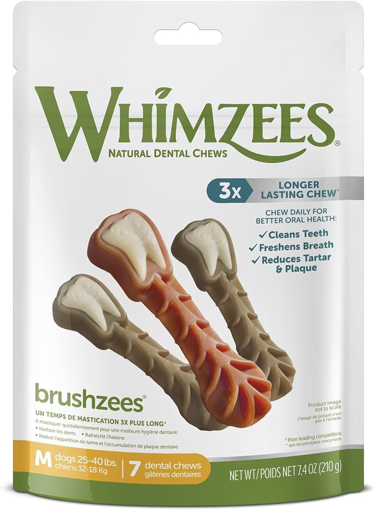 Whimzees Brushzees Dental Chews Dogs 2540 Lbs 7 Dog Treats Best Deals and Price History at