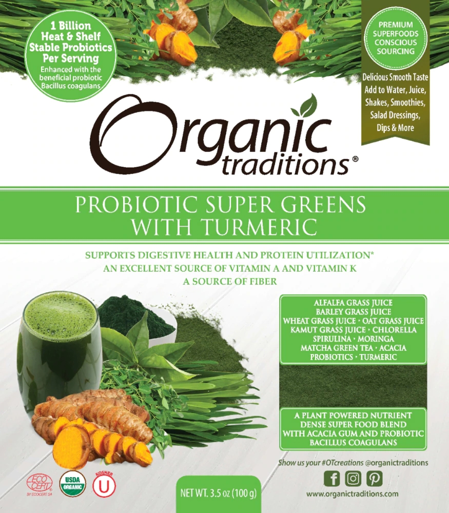 Organic Traditions Probiotic Super Greens with Turmeric 3.5 oz Best ...